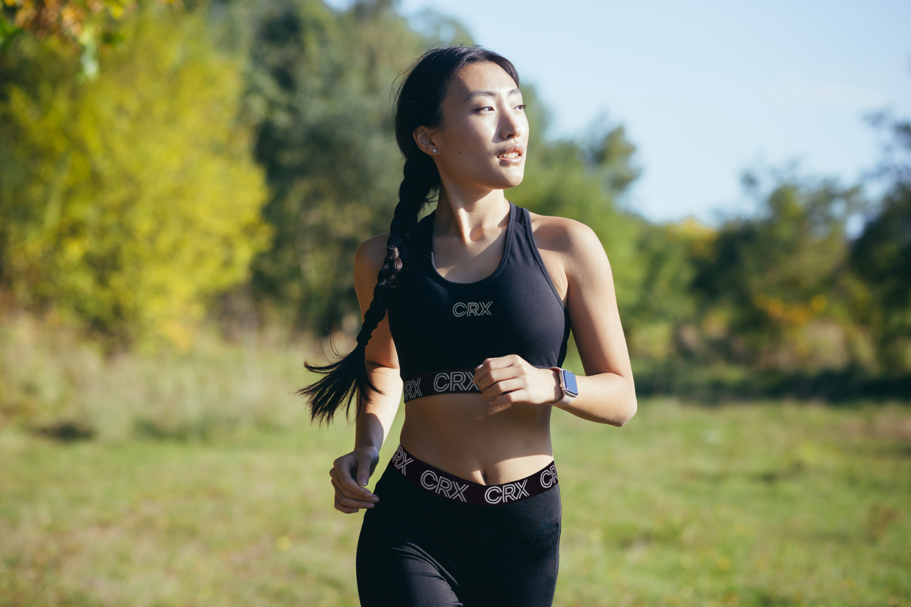 Woman Jogging in CRX Compression Sports Bra and Tights