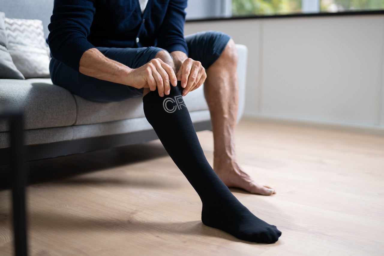 Man with Varicose Veins wearing CRX Compression Socks